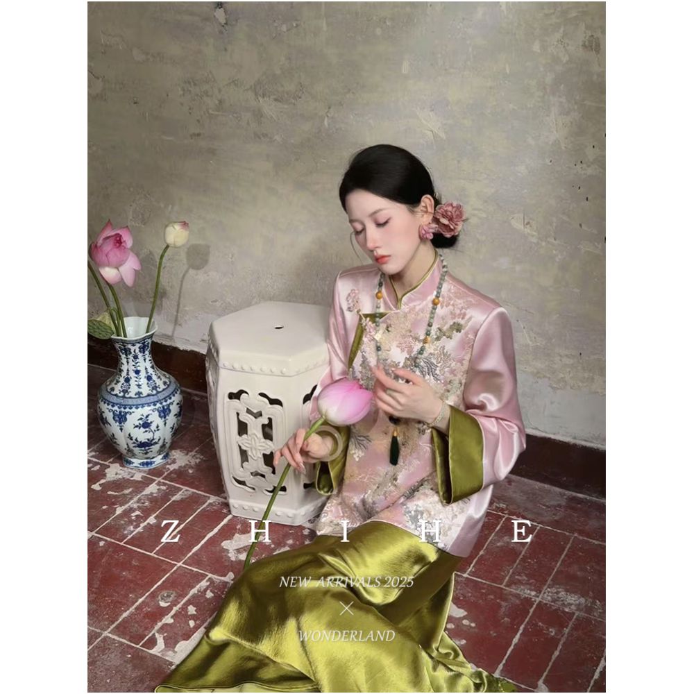 Wuyan Yihe Huajian Embroidery Original New Chinese Heavy Industry Bead Embroidery Coat Satin Half Skirt image 5