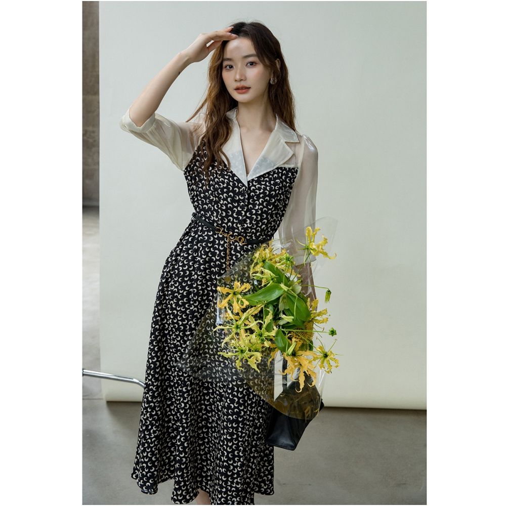 French Hepburn style white shirt dress for women s spring and autumn new style 2080 Campanula tea break break two retro dresses image 3