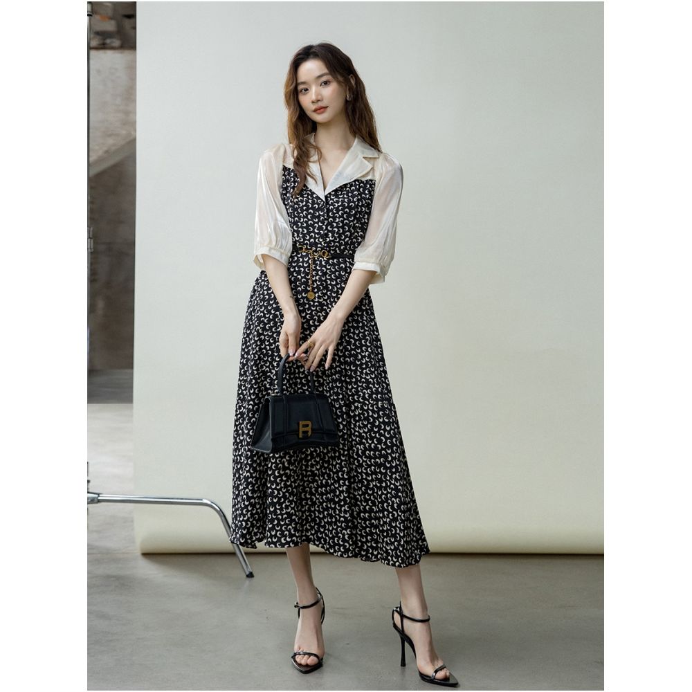 French Hepburn style white shirt dress for women s spring and autumn new style 2080 Campanula tea break break two retro dresses image 4