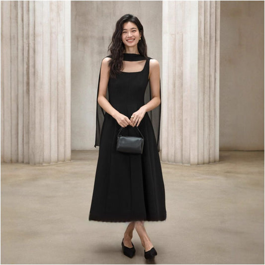 ASAYA4747 – Midnight Grace Cape Dress 🌙✨