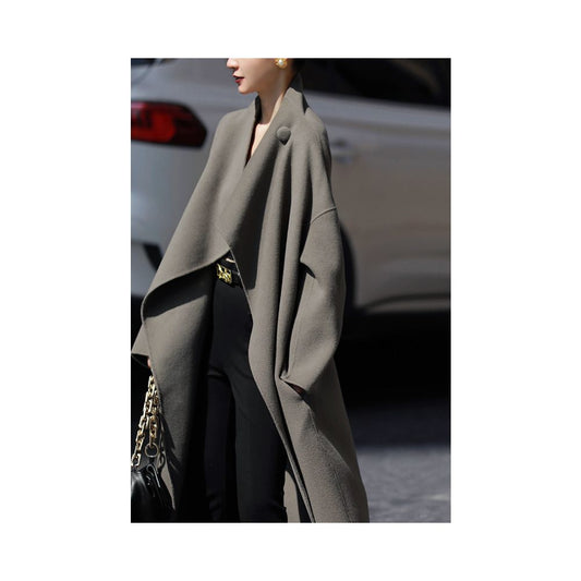 ASAYA2598 Custom-made cool luxury white woolen coat large profile temperament slim long coat