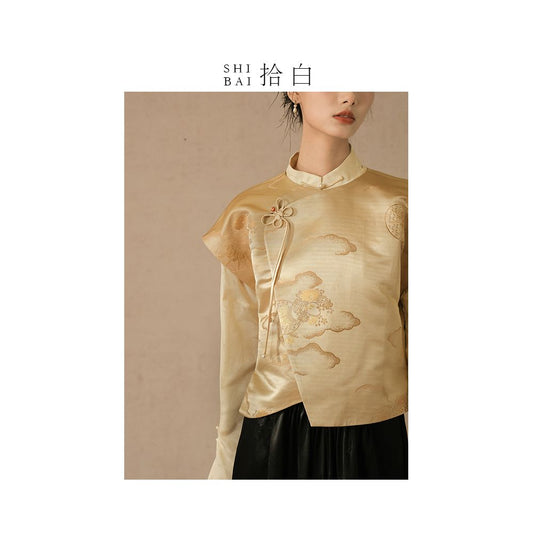 ASAYA2575 Spring and Autumn Chinese style jacquard disc buckle top