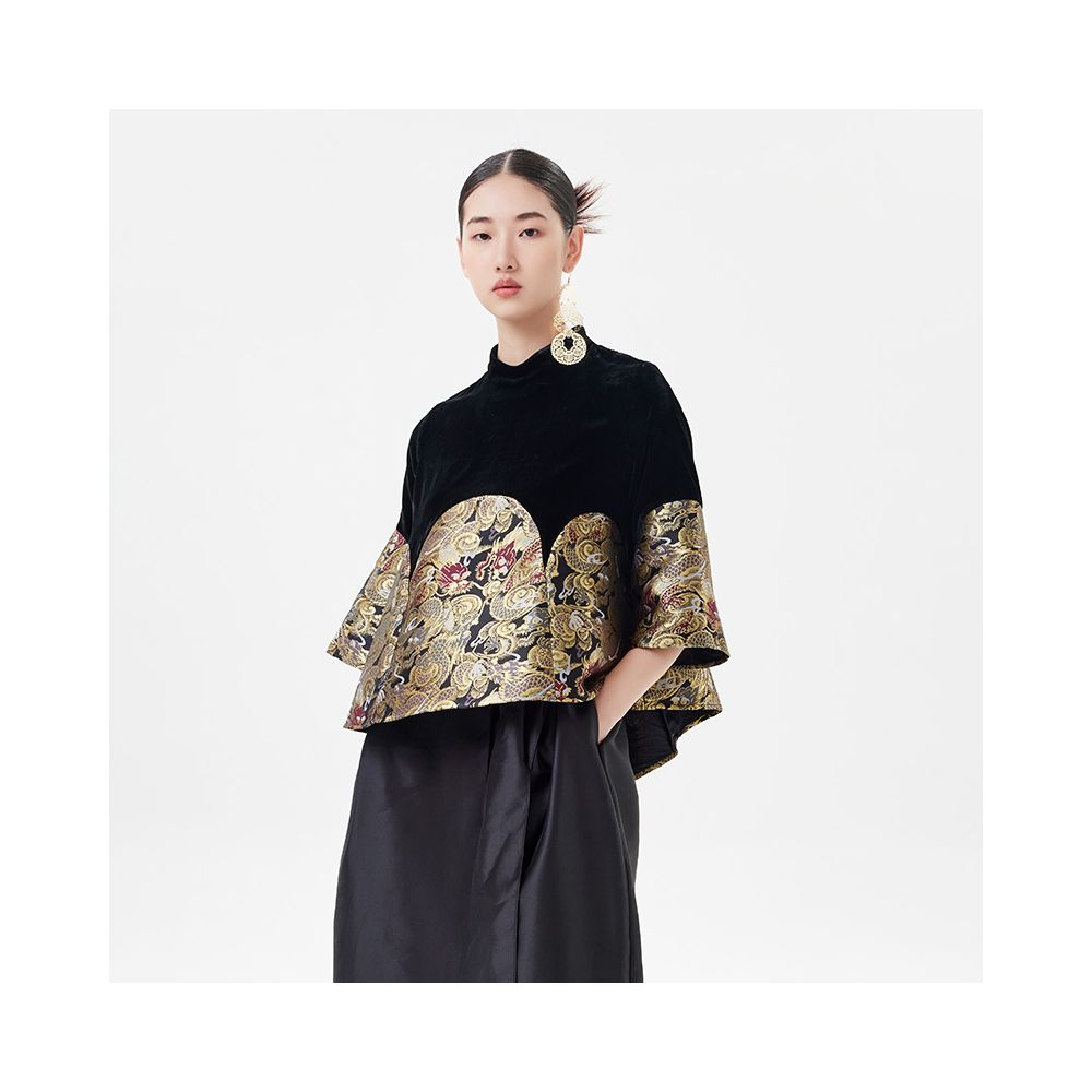 Contour velvet short jacket new Chinese style light luxury socialite jacquard top original design for spring and autumn women s clothing image 6