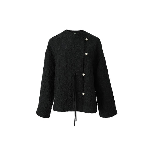 ASAYA2568 New Chinese style jacquard design slanted lapel loose buckle retro coat