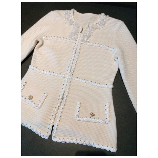 ASAYA2563 Luxury cashmere flower French style knitted cardigan