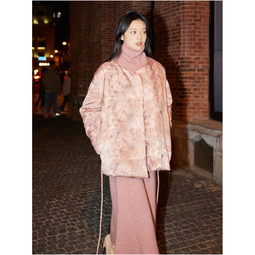 Fried color process mottled feeling new Chinese style printing double layered front placket down jacket two wearing method image 9