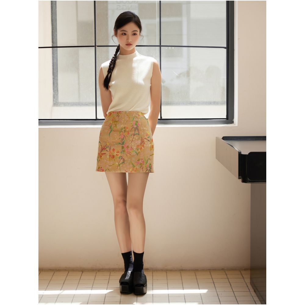 New Chinese style flower and bird painting jacquard fabric vintage style three dimensional waist hugging jacket hip hugging skirt image 7