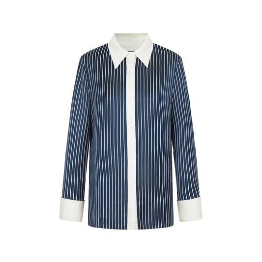 ASAYA2521 Wilde Pearl Stripe Lightweight Yarn Yarn Stripe Acetate and White Contrast Shirt