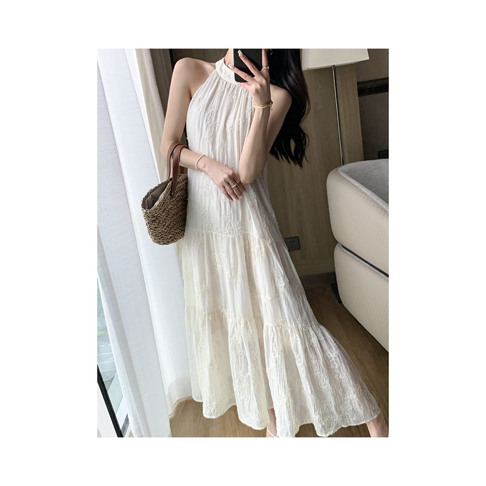 FT GUOGE Hanging Neck Dress for Women 2025 Summer New Style French Tea Break Gentle Wind Sleeveless Tencel Cake Skirt image 2