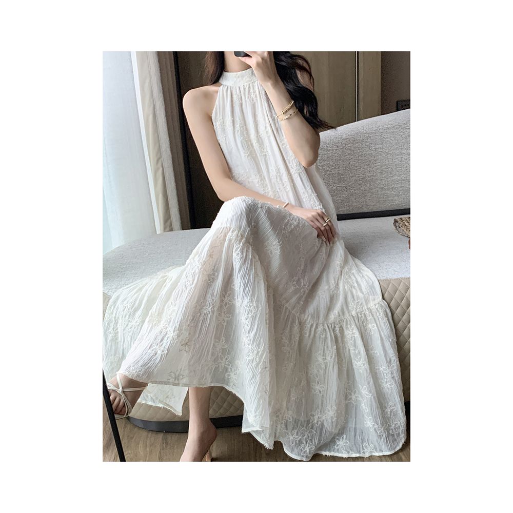 FT GUOGE Hanging Neck Dress for Women 2025 Summer New Style French Tea Break Gentle Wind Sleeveless Tencel Cake Skirt image 4