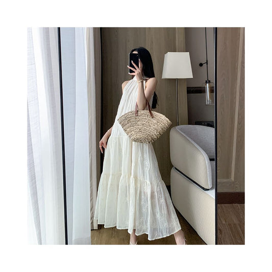 ASAYA2474 Halter neck French tea break gentle style sleeveless tencel cake dress