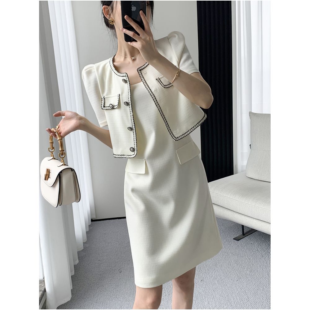 FT GUOGE Little Fragrant Dress for Women 2025 Summer New Style High end French Retro Strap Skirt Two piece Set image 4