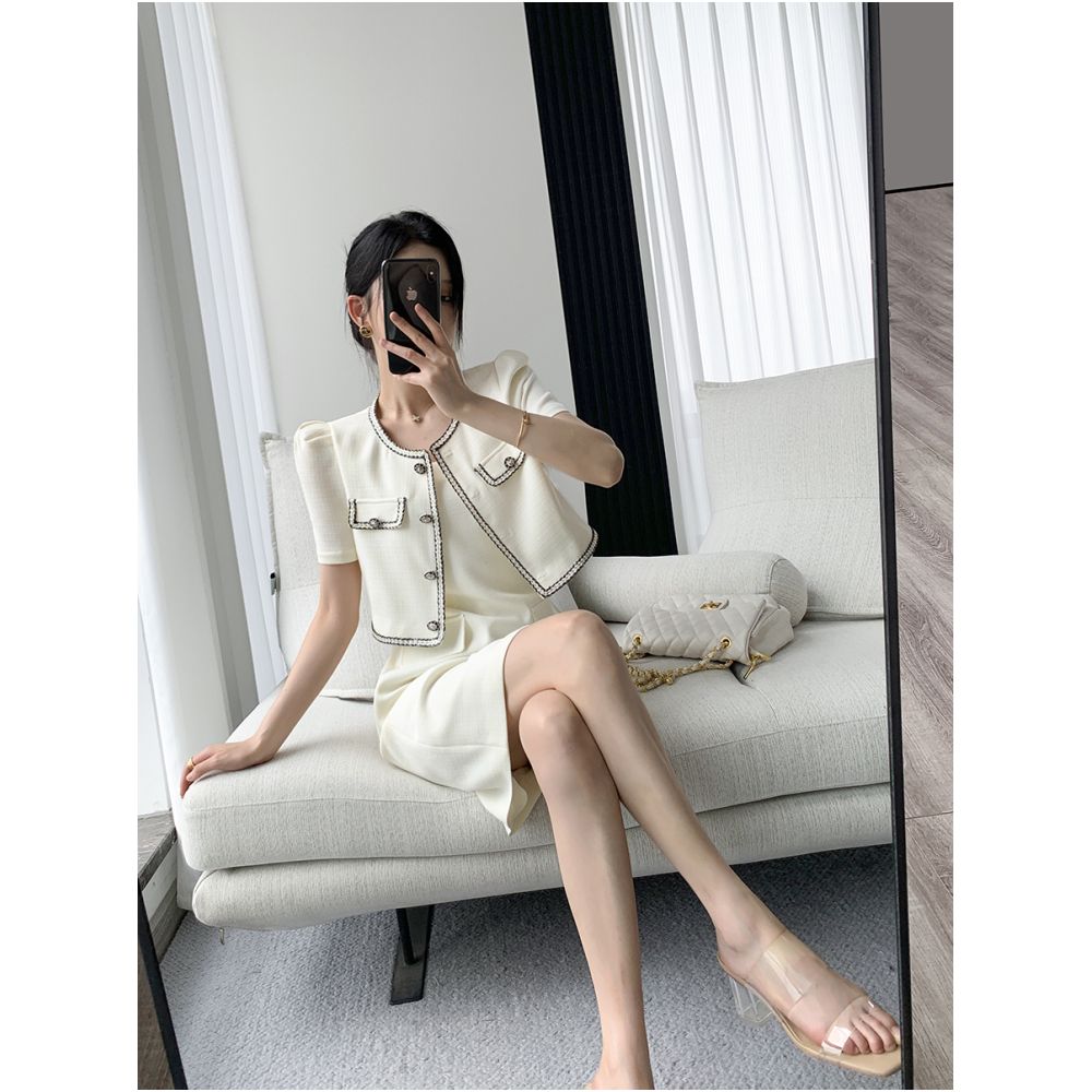 FT GUOGE Little Fragrant Dress for Women 2025 Summer New Style High end French Retro Strap Skirt Two piece Set image 5