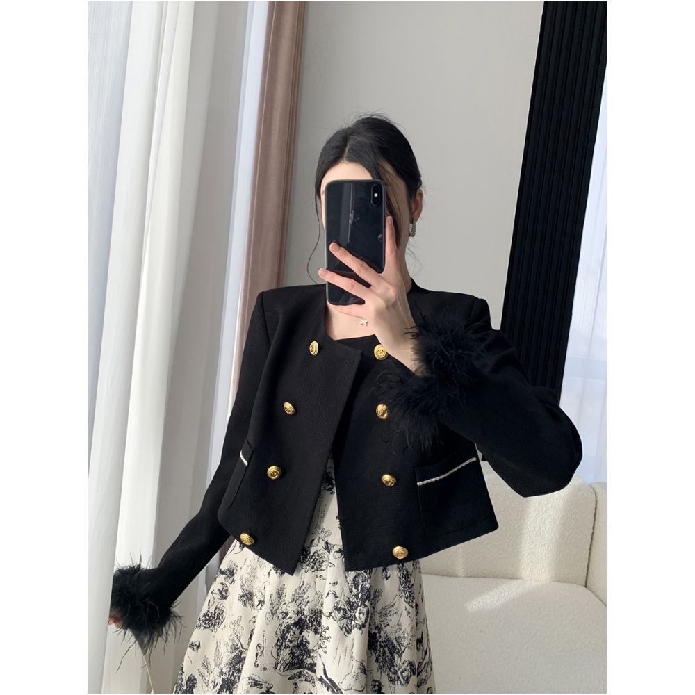 FT GUOGE Black Jacket Women s 2025 Autumn New Style High end French Fashion Light Luxury temperament Short Top image 0