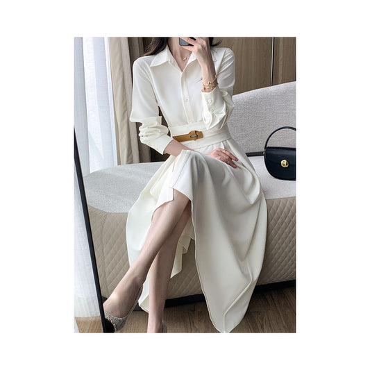 ASAYA2458 White Waist Slimming Commuting Long Sleeve dress