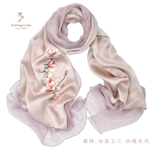 ASAYA2445 Chengdu Shu embroidery hand-embroidered patchwork scarf mulberry silk