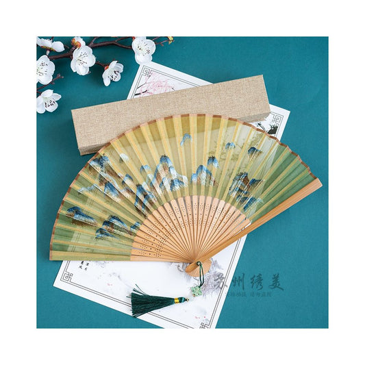 ASAYA2440 Suzhou embroidery folding fan, ancient style embroidery fan, costume Hanfu folding fan