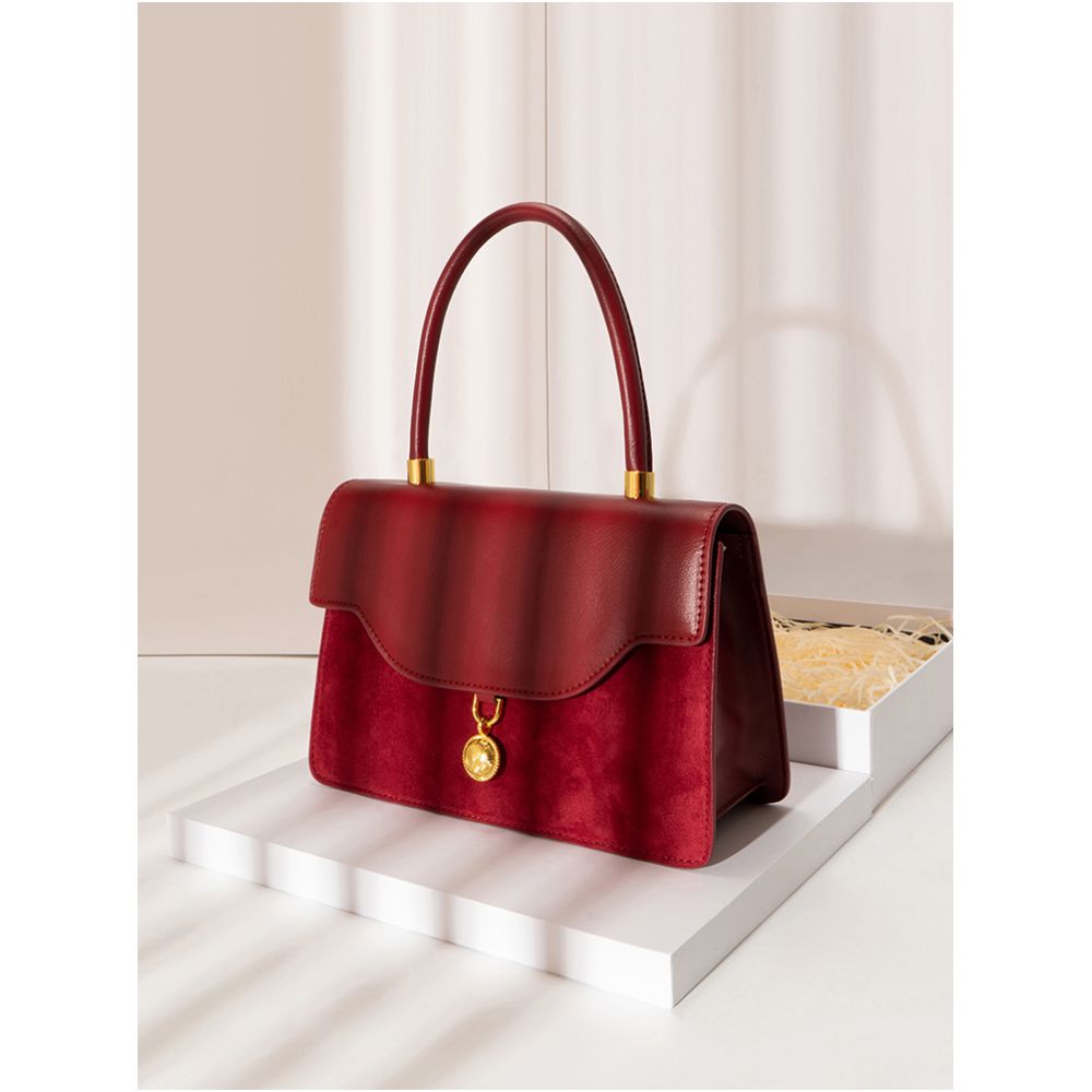 Luan Feng He Ming Red Velvet Wedding Bag Crossed Small Square Bag Premium Handheld Show Wofu Engagement Bridal Bag image 0
