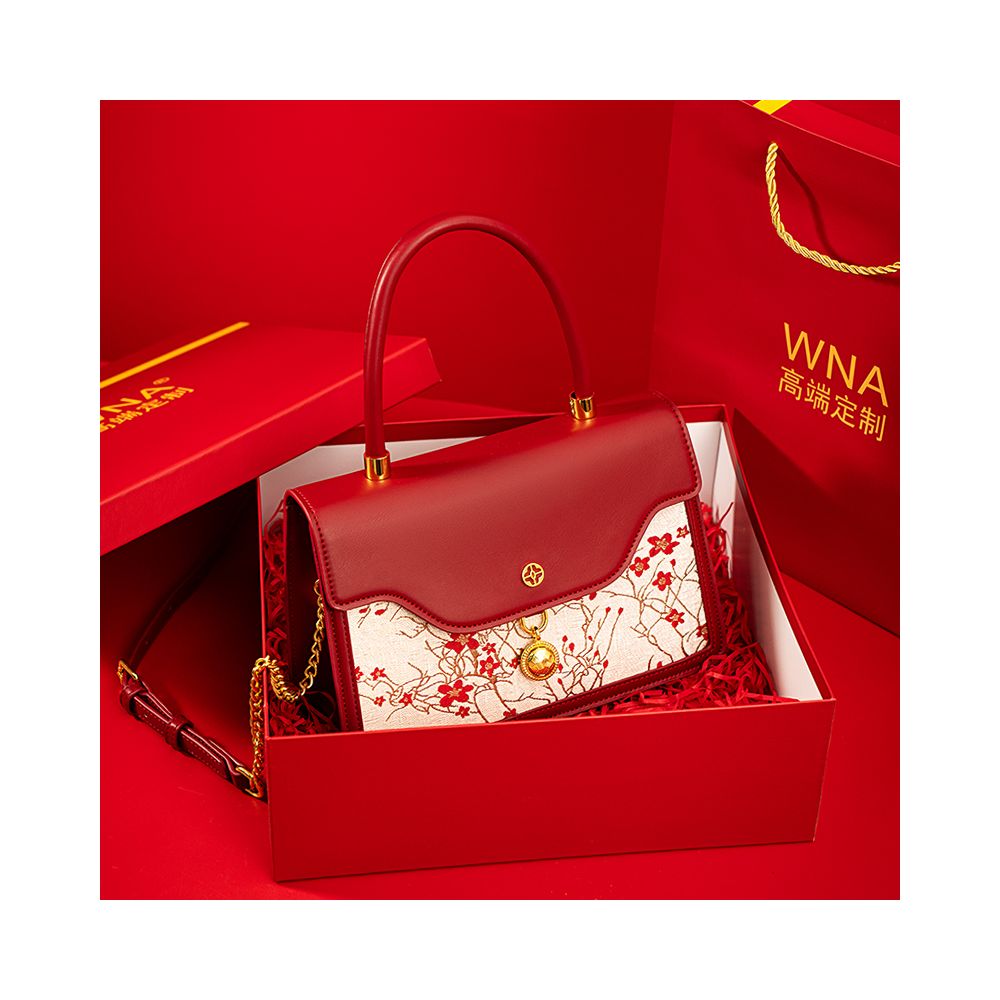 Luan Feng He Ming Red Velvet Wedding Bag Crossed Small Square Bag Premium Handheld Show Wofu Engagement Bridal Bag image 38