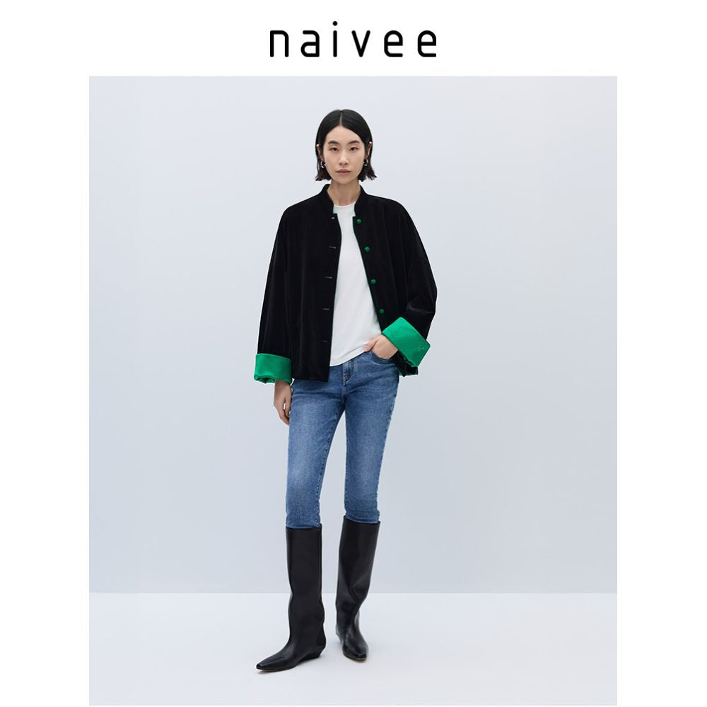 Na Wei Star s New Chinese Women s Wear Autumn Winter Stand up Collar Loose Chinese Style Jacquard Velvet Thick Short Coat for Women image 9