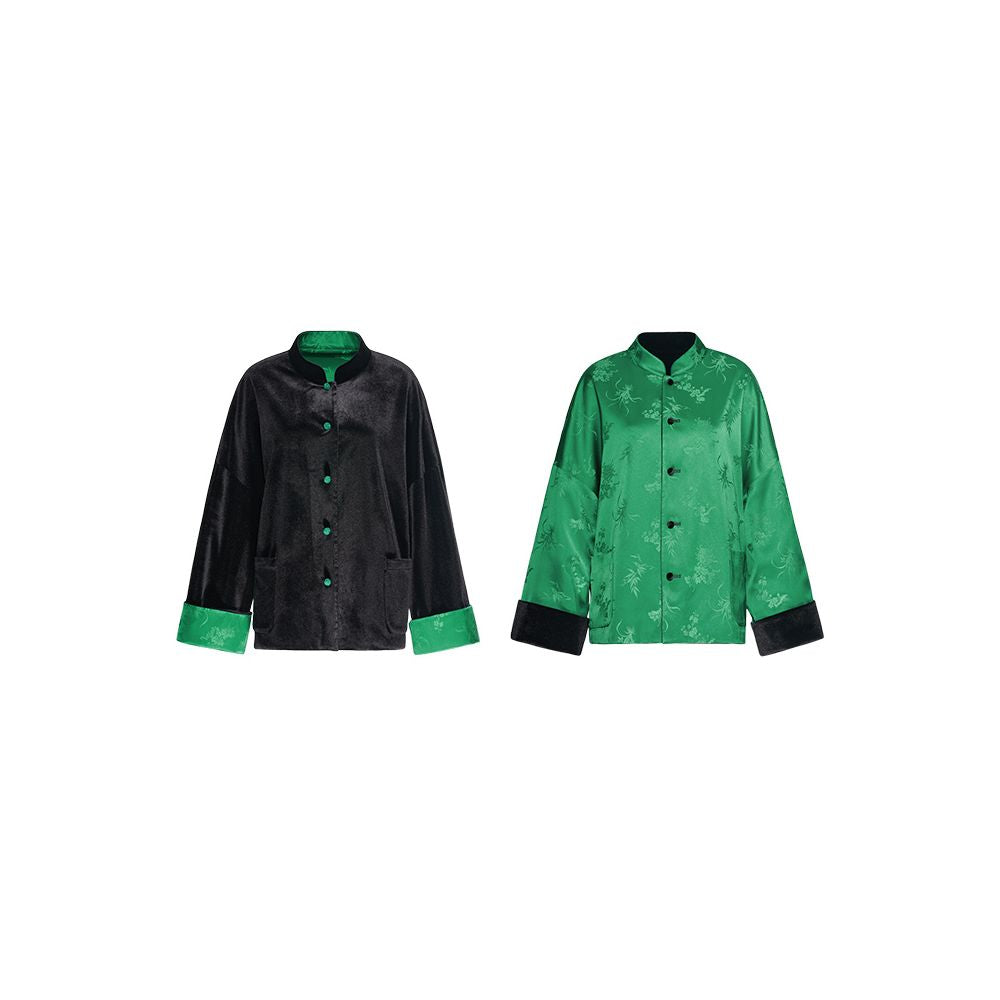 ASAYA2417 New Chinese style two-wear stand-up collar disc button satin jacquard velvet short jacket