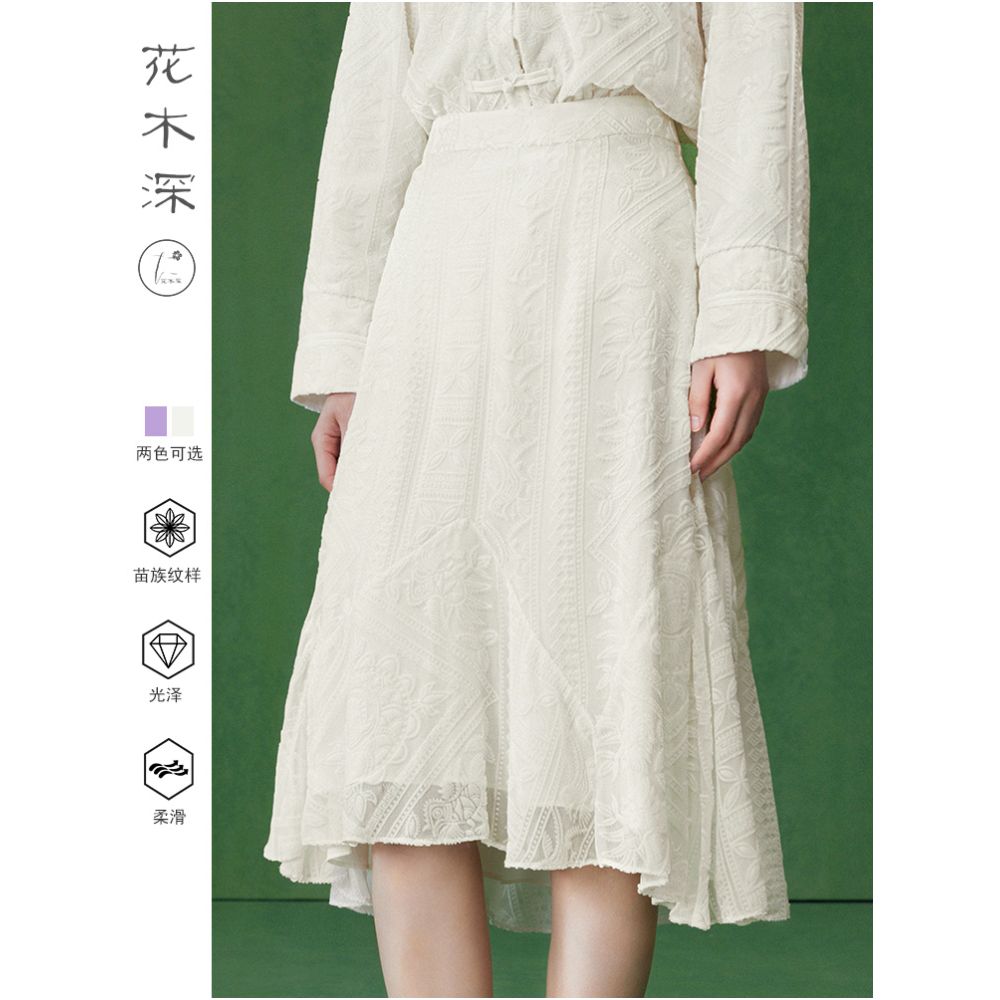 Blogger s same flower and tree deep irregular half skirt women s fishtail skirt velvet A line skirt new Chinese style half skirt image 0