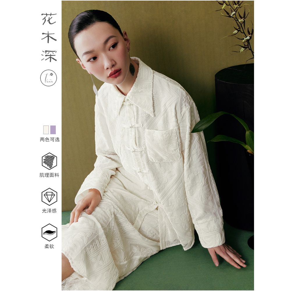 Blogger s same style flower and tree deep new Chinese style shirt jacket women s summer plate buckle velvet shirt long sleeved Tang style top image 4
