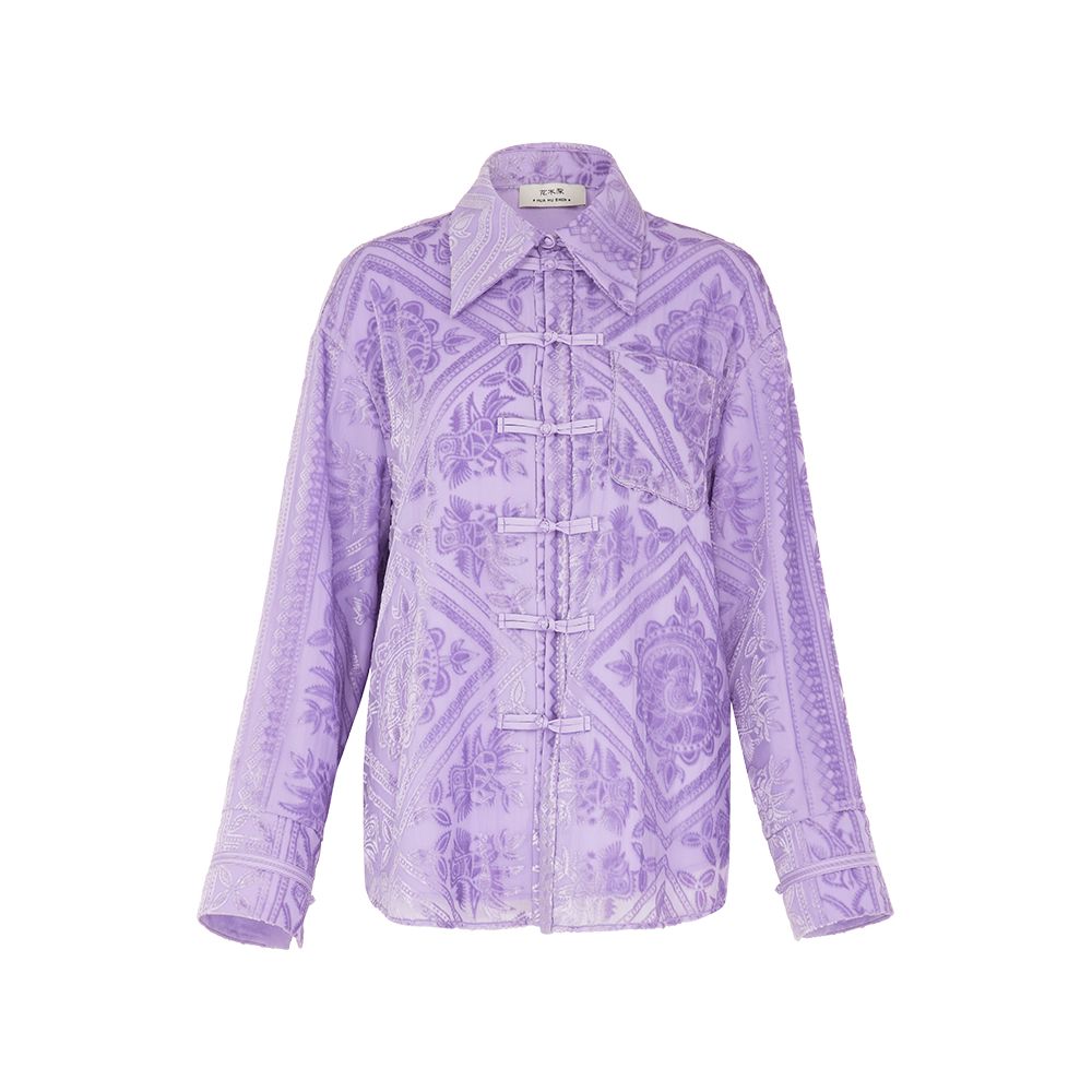 Blogger s same style flower and tree deep new Chinese style shirt jacket women s summer plate buckle velvet shirt long sleeved Tang style top image 8