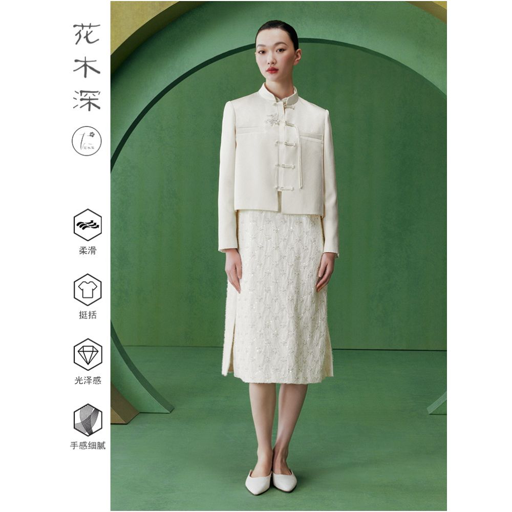 Star style deep handmade three dimensional pearl embroidered short jacket with flowers and trees new Chinese style buckle suit top for spring image 5