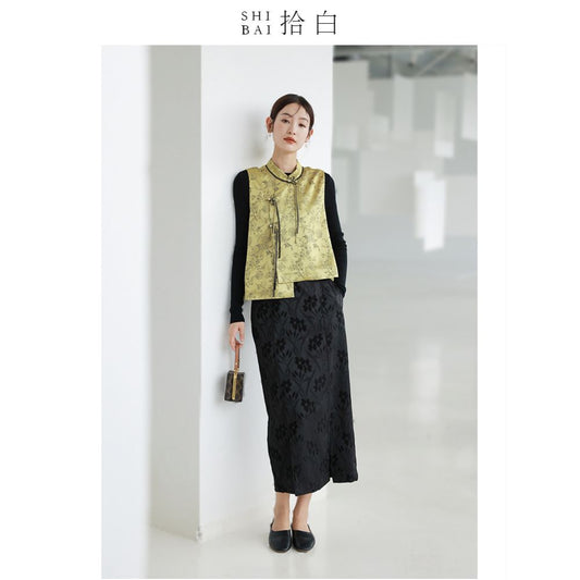 ASAYA2403 New Chinese style 2023 spring rayon jacquard exquisite sense of national style stand collar vest