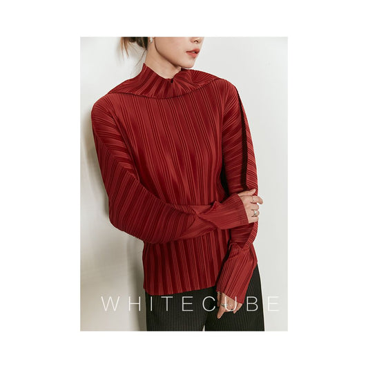 ASAYA2394 New style high-neck Miyake style pleated long-sleeved shirt