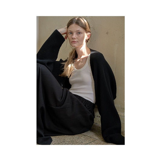 ASAYA2393 Pure wool knitted cardigan with cloud touch and shawl scarf