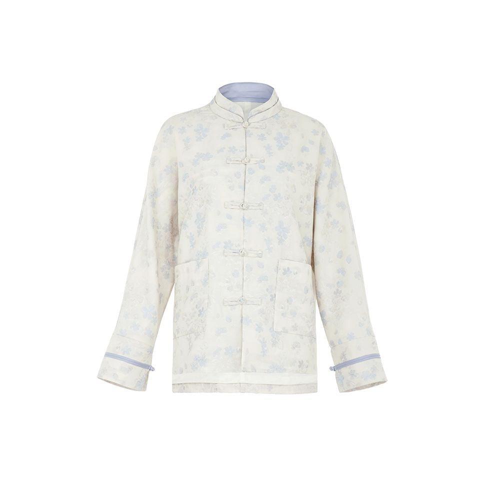 Celebrity same style flower and tree deep Chinese style Tang suit jacket jacquard tea suit women s improved stand up collar new Chinese style top image 34