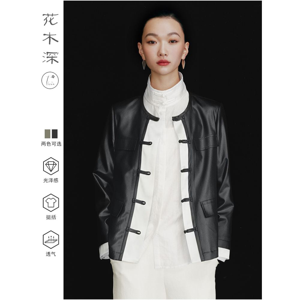 Celebrity s same style flower and tree deep new Chinese style jacket women s new casual Chinese style improved buttoned top image 2