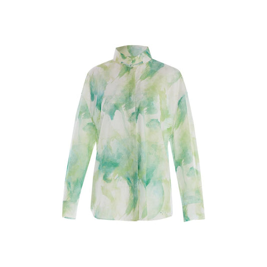 ASAYA2371 Huamu New Chinese Style Long Sleeve Ink Print Silk Cotton Stand Collar Shirt