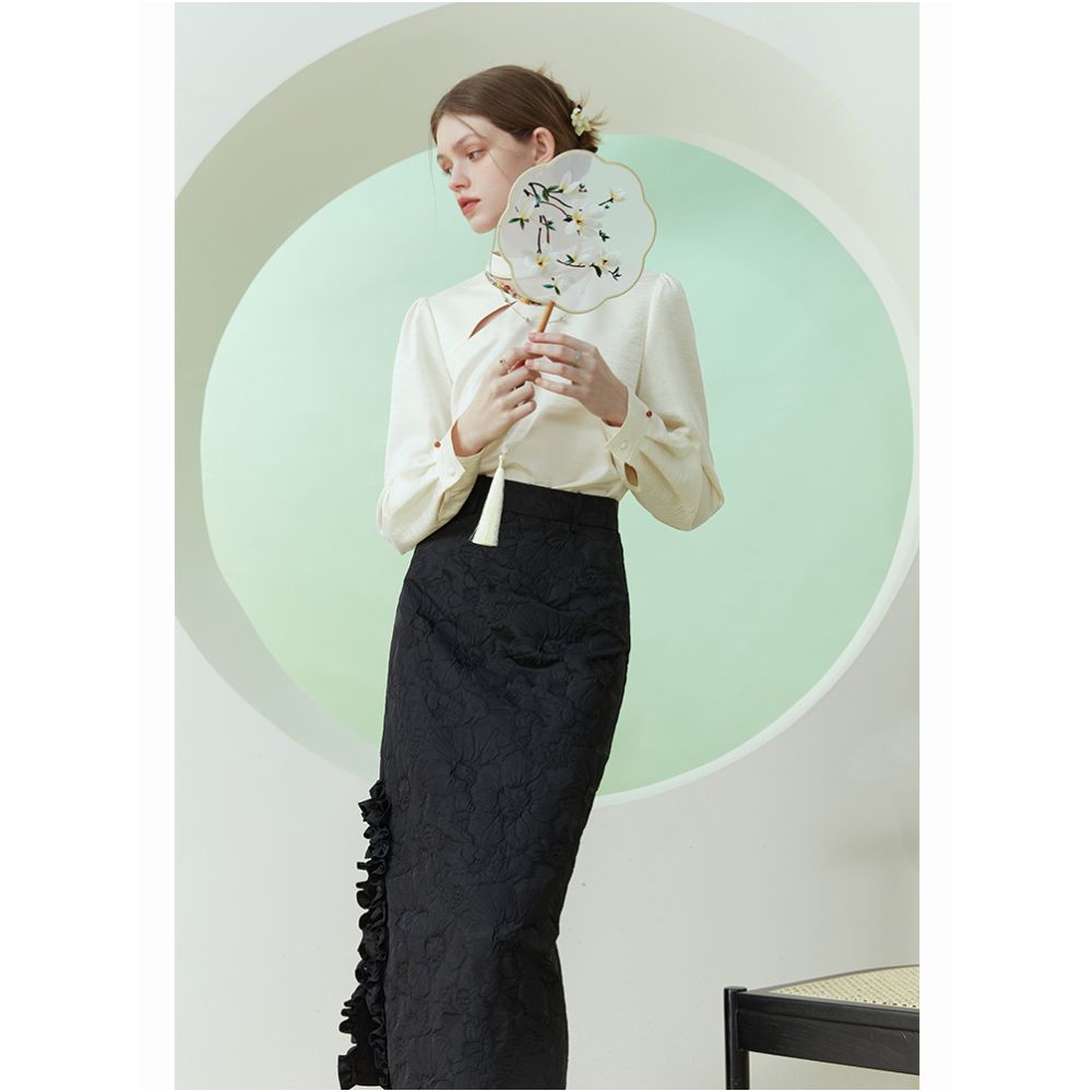 Fan Silan En New Chinese Light National Style Black Jacquard Half length Skirt for Women Spring and Autumn High Waist Split Straight Tube Skirt 1067 image 2