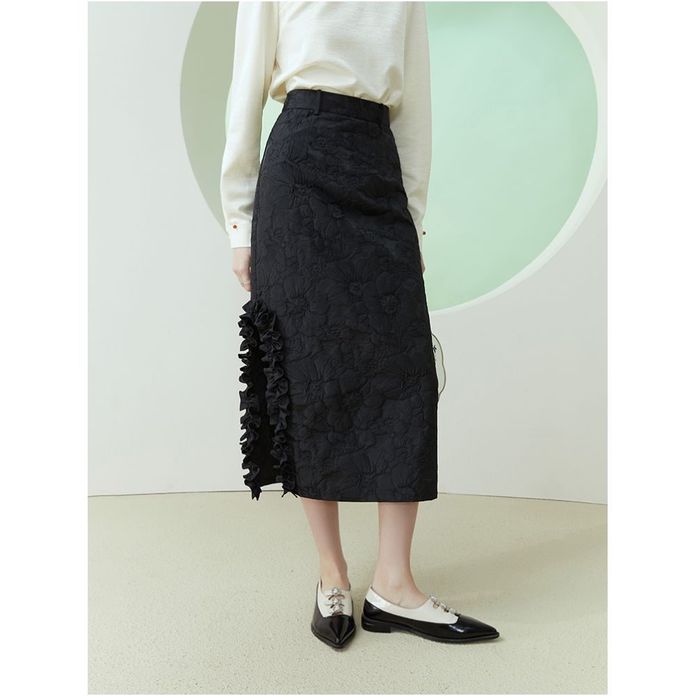 Fan Silan En New Chinese Light National Style Black Jacquard Half length Skirt for Women Spring and Autumn High Waist Split Straight Tube Skirt 1067 image 3