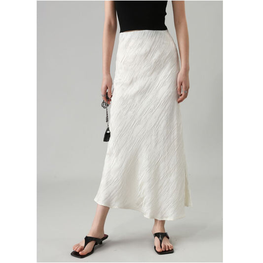 ASAYA2359 New imported jacquard acetate mercerized soft and drapey high-waisted mid-length skir