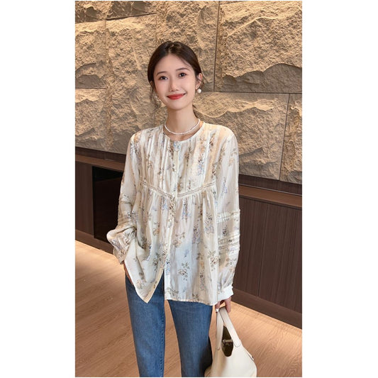 ASAYA2358 Round neck floral long-sleeved shirt
