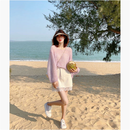 ASAYA2353 Sweet short Puff sleeve white floral shirt