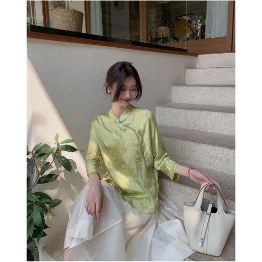 ASAYA2345 Qiqijia early autumn new Chinese antique embossed shirt women's long-sleeved top