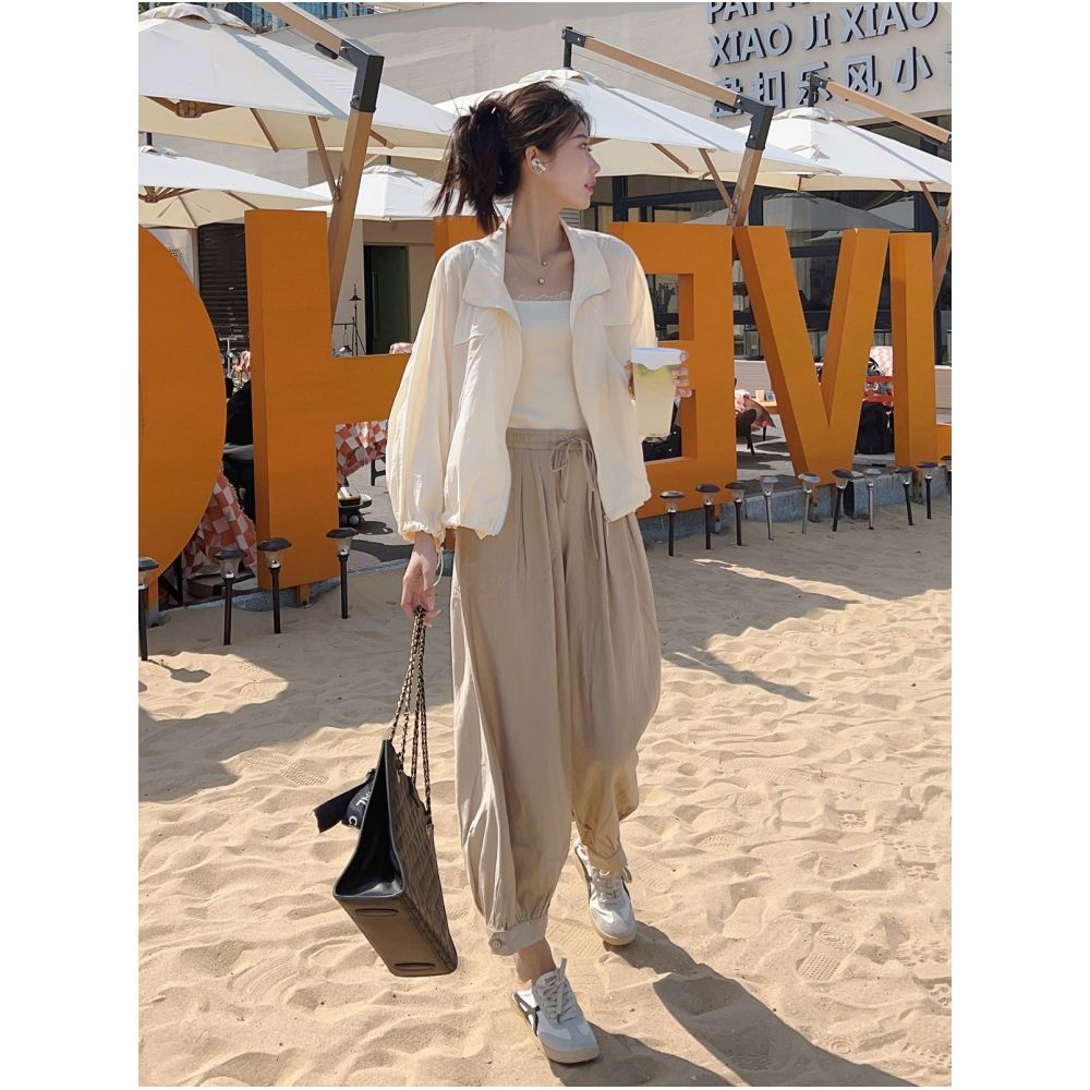 Qiqi Family Green High Waist Folded Elastic Waist Wide Leg Pants 2024 Summer New Loose Leg Tight Pants for Children image 2