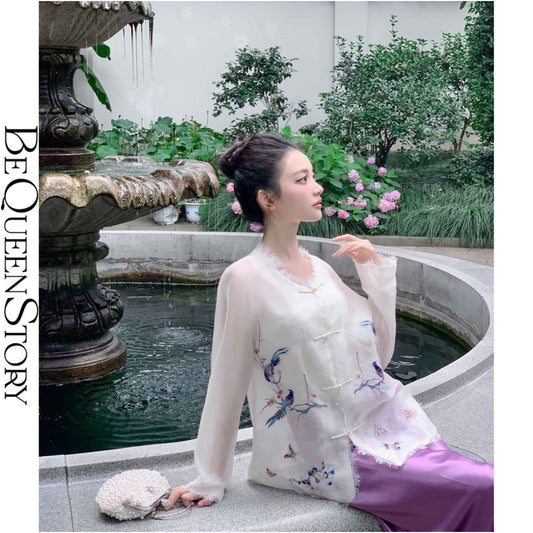 ASAYA2340 Happiness on the Branch Heavy New Chinese Style National Style Mulberry Silk Jacket  Long sleeve