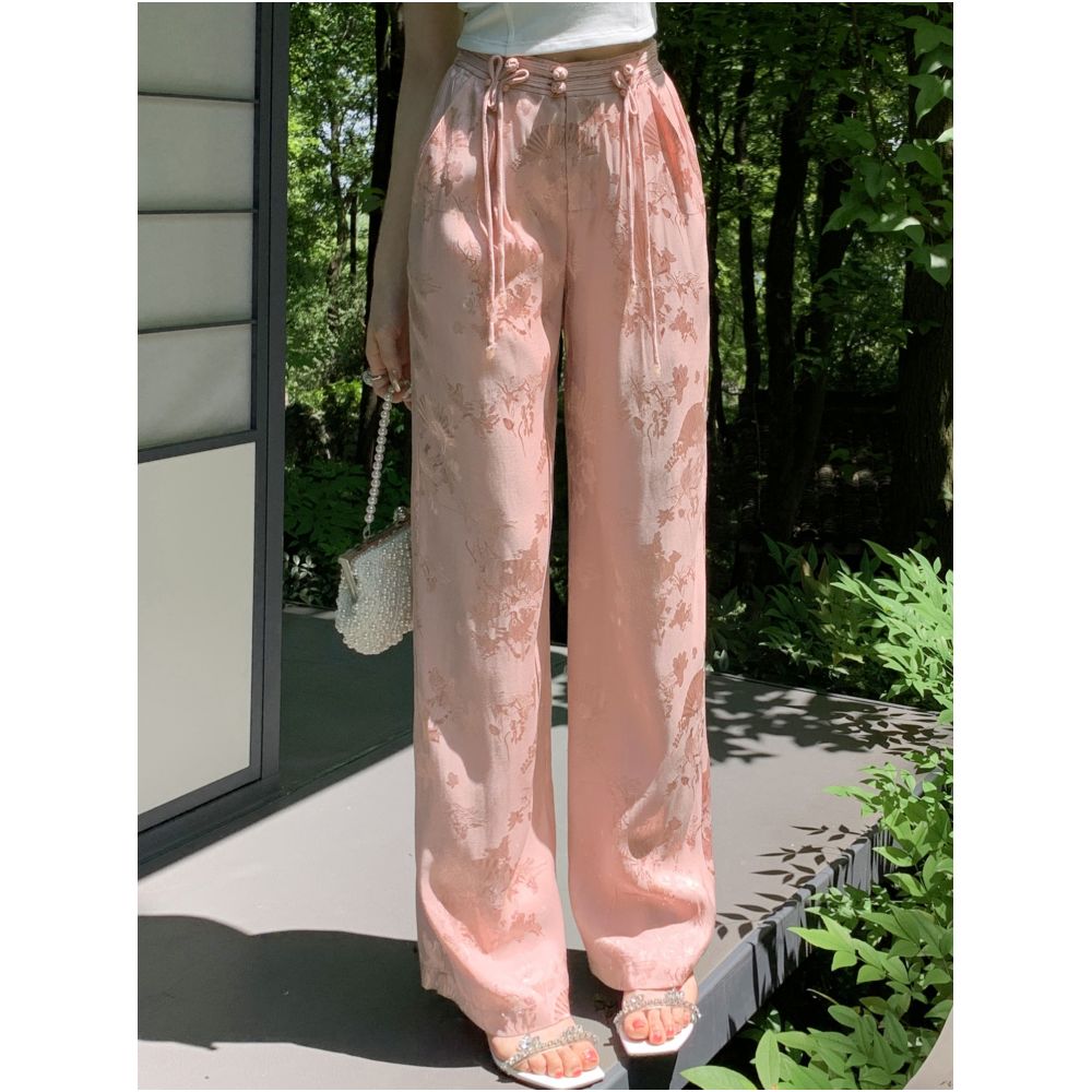 Broken code and leak detection Yu Xiaoxiao national cool pants handmade buckle casual pants heavyweight straight leg long pants image 4