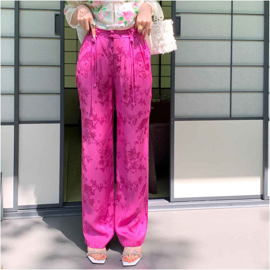 ASAYA2326 Chinese Style Jacquard Wide Leg Casual Pants