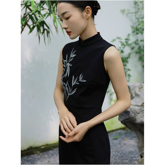 ASAYA2311 Bamboo series sleeveless black Qi Pao