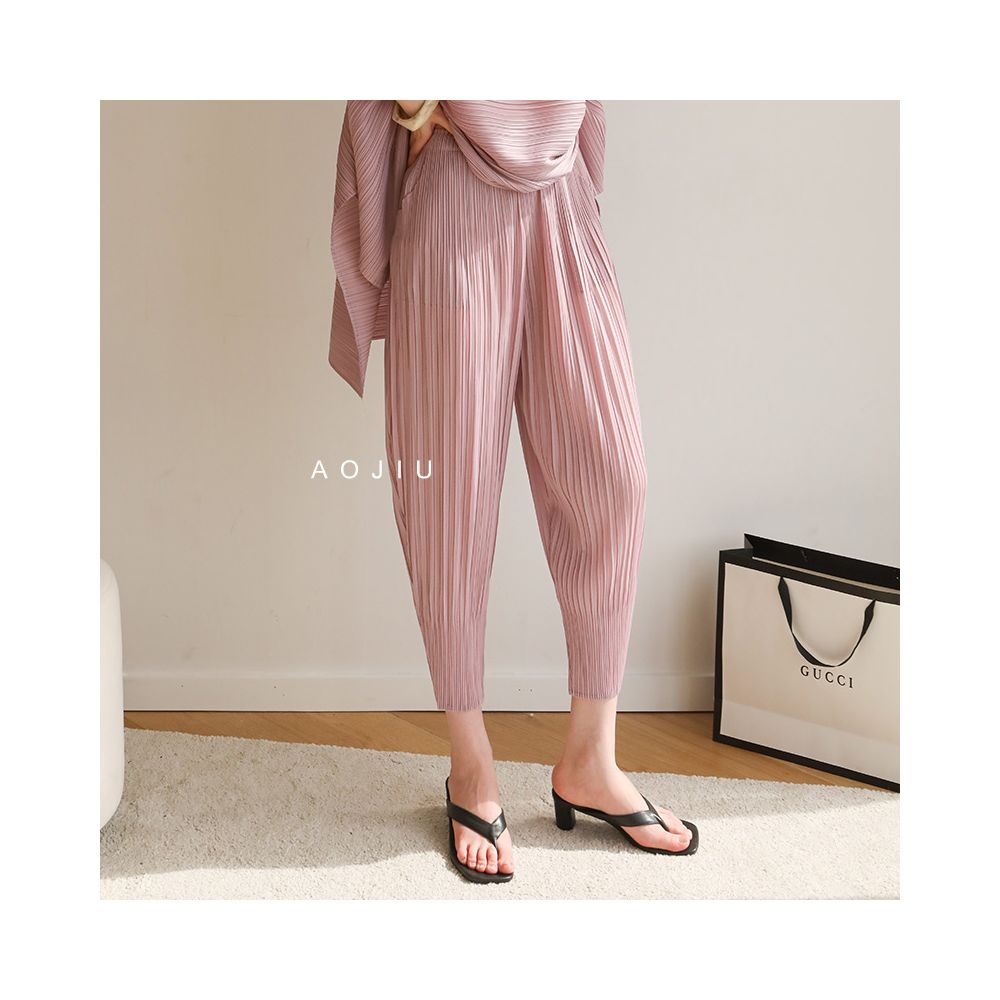 Ao Jiu San Zhai Folded Small Legged Pants for Women 2024 Spring Summer New Style Loose and Slim Hundred Fold Casual Haren Pants Long Pants image 2