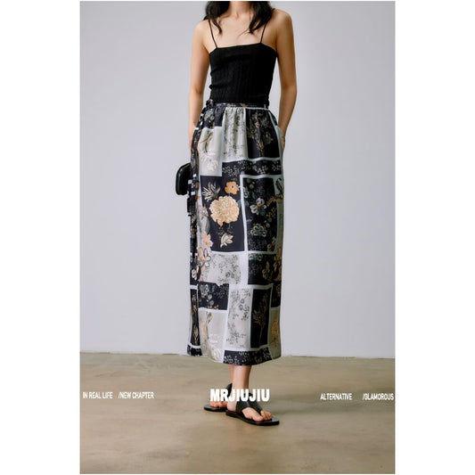 ASAYA2304 Flower shadow Ukiyo Silk Twill Air Skirt