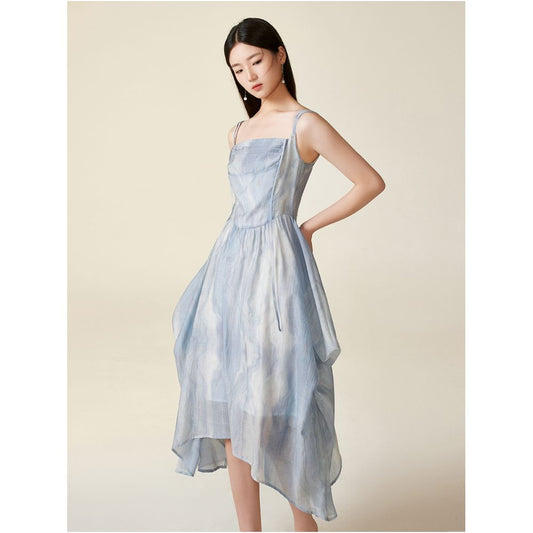 ASAYA2298 Sleeveless Blue gradient slim waist dress
