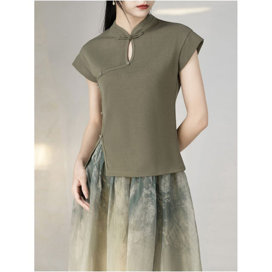 ASAYA2292 new Chinese style ink gradient high waist pleated skirt